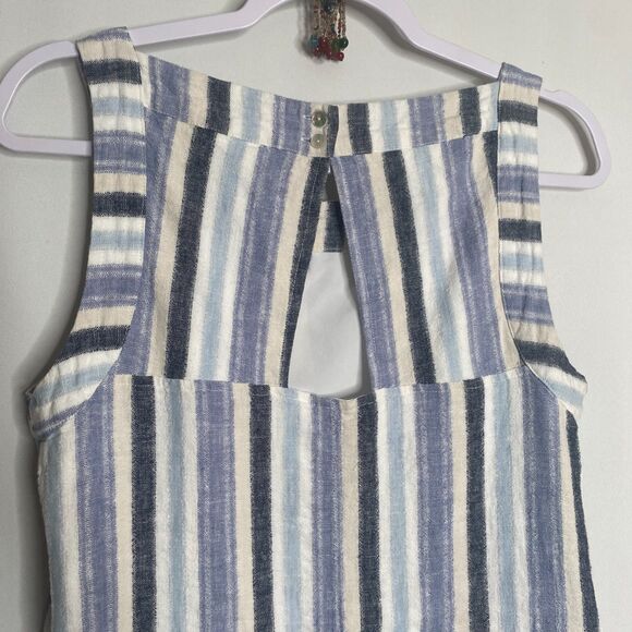 Sharagano Fully Lined Linen Blend Blue White Striped Keyhole Back Dress Size 6 - Picture 7 of 13